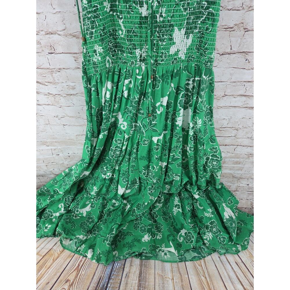 Anthropology Halter Style Dress Green Cinch Waist Floral Straps Long Size Large - Picture 2 of 5